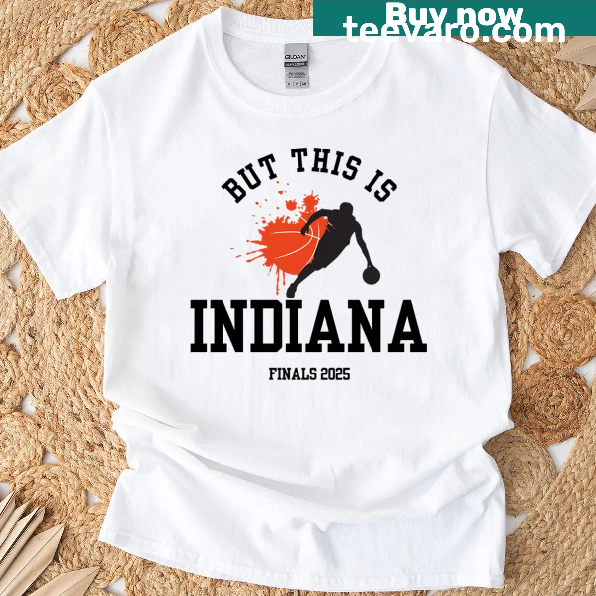 Oversized T-shirt with 'Pacers But This Is Indiana' text — on a men's t-shirt