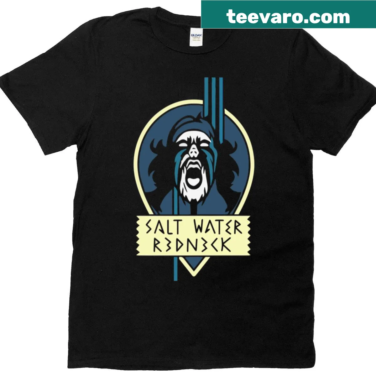T-shirt featuring a playful graphic about salt water rednecks — on a men's t-shirt