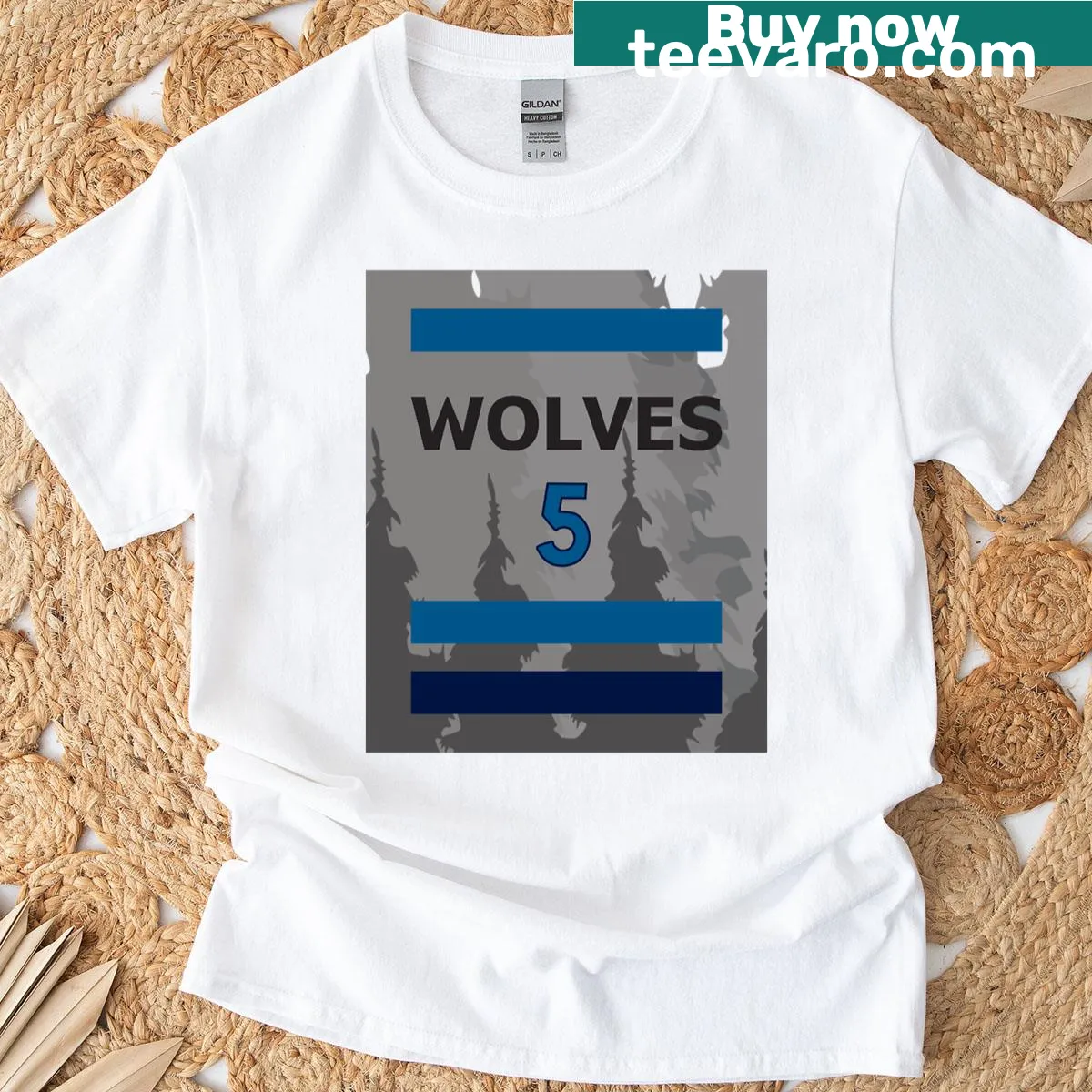 Pine forest design with Anthony Edwards' number on T-shirt — on a men's t-shirt