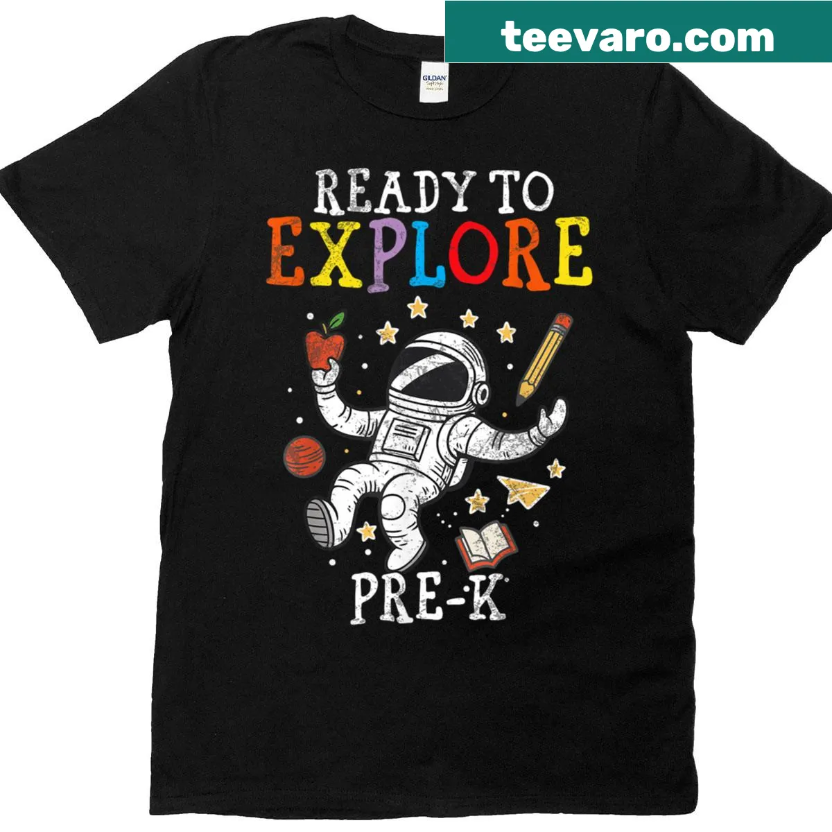 Kids T-shirt with cartoon astronaut design for first day of school — on a men's t-shirt