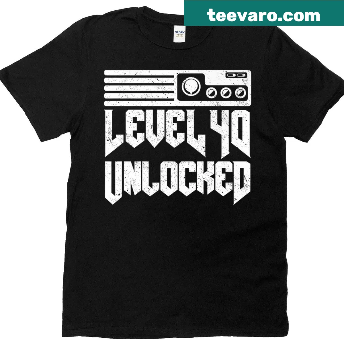Retro gamer T-shirt celebrating level 40 milestone — on a men's t-shirt