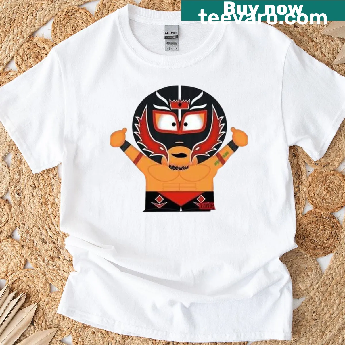 Wrestling t-shirt featuring Rey Mysterio illustration — on a men's t-shirt