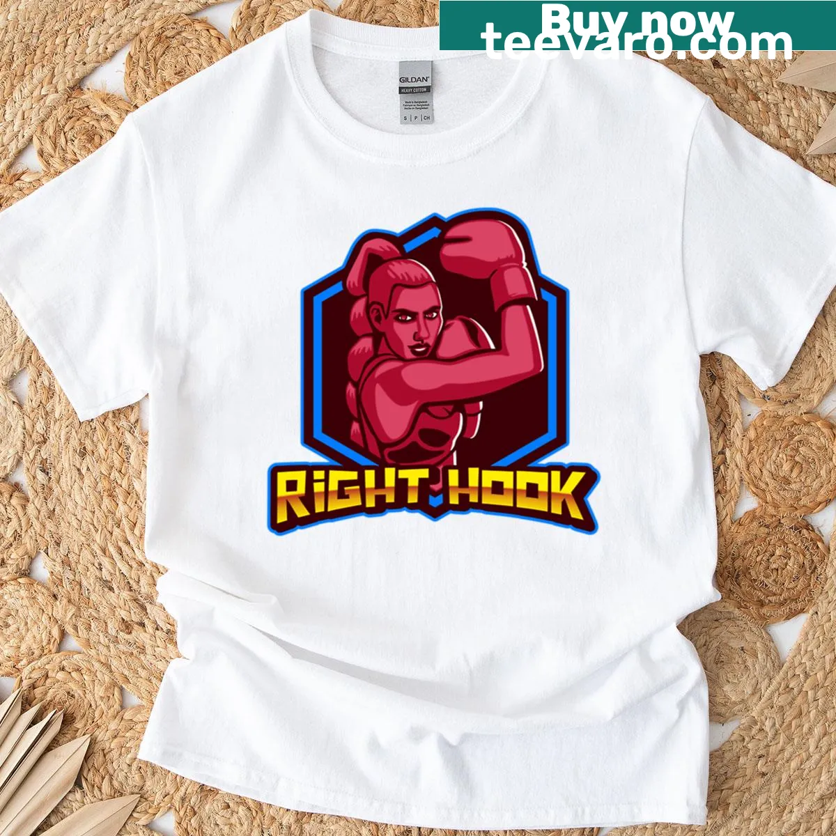 Motivational t-shirt with the phrase 'Right Hook' in bold typography — on a men's t-shirt