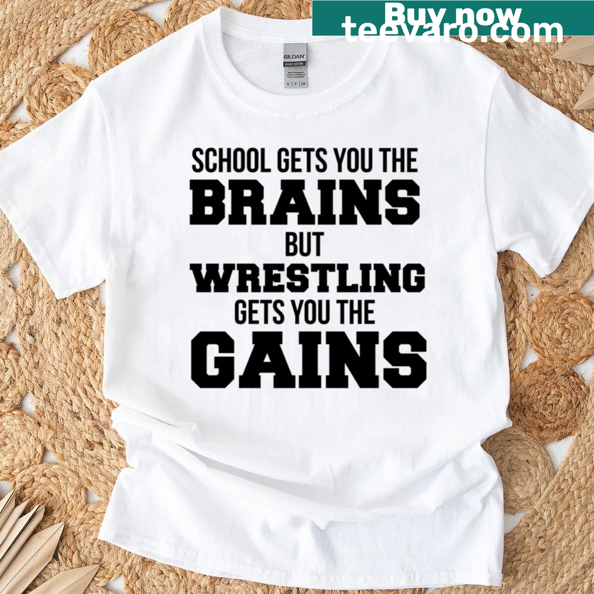 Humorous wrestling-themed typography t-shirt — on a men's t-shirt
