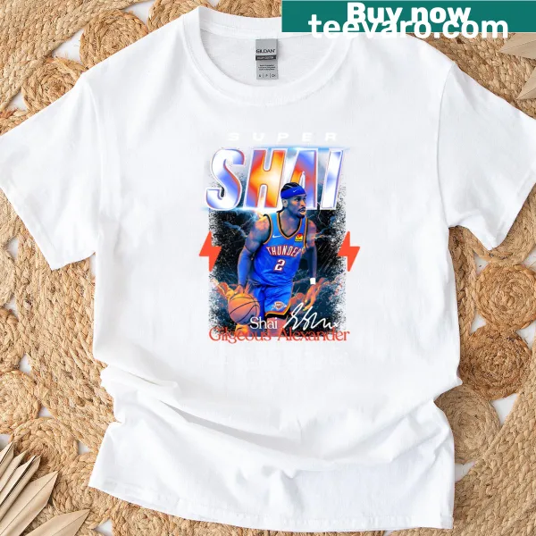 Graphic tee celebrating Shai Gilgeous-Alexander MVP 2025 with bold text
