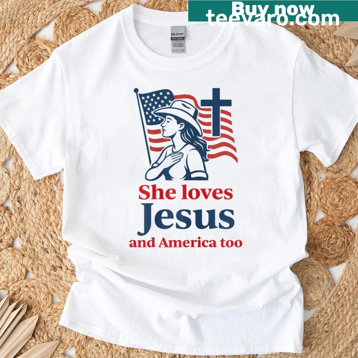 T-shirt with a message expressing love for Jesus and America — on a men's t-shirt