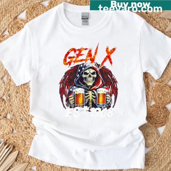 T-shirt featuring a skeleton with a humorous beer quote