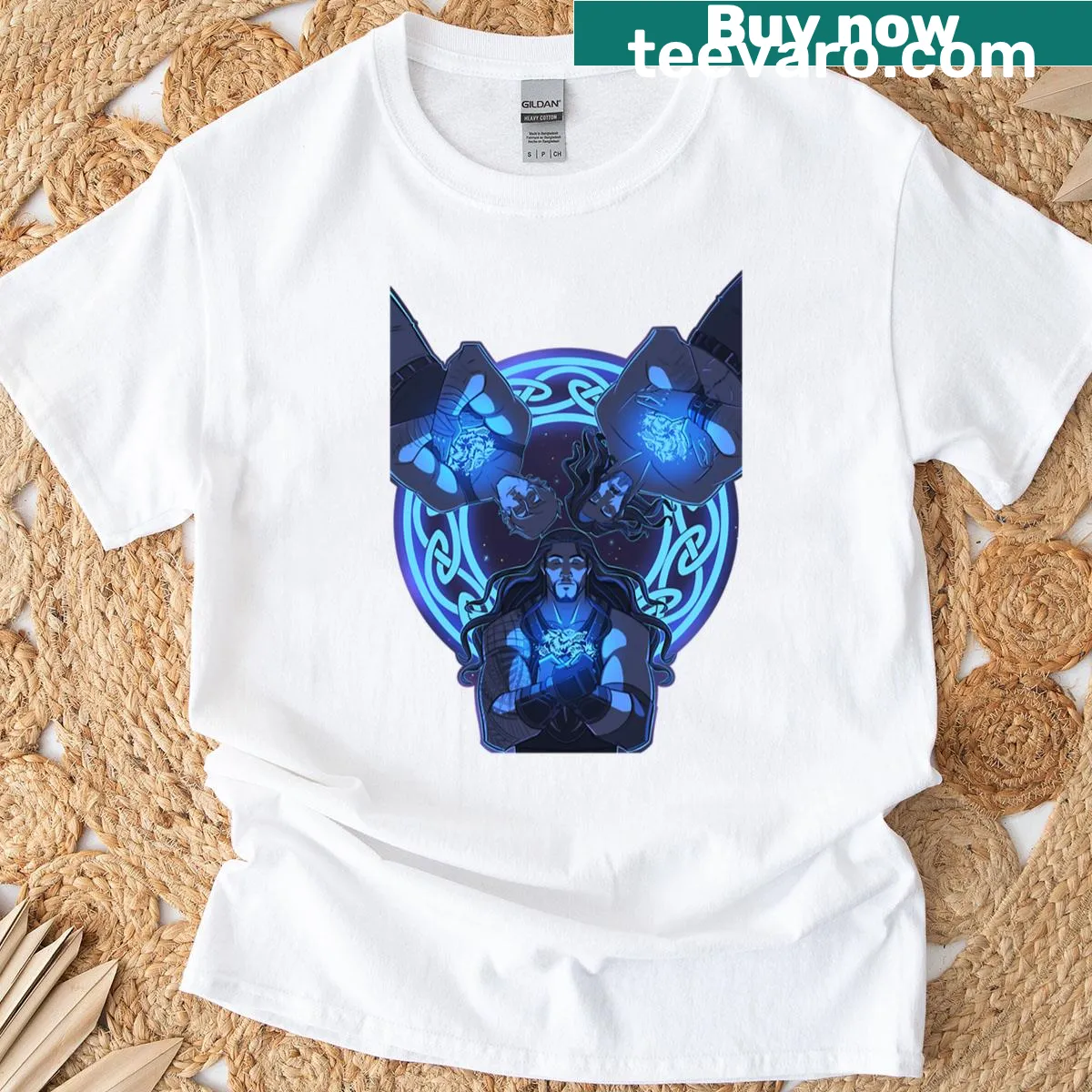 Oversized t-shirt featuring an illustration of the mythical Sons of Ceberus — on a men's t-shirt