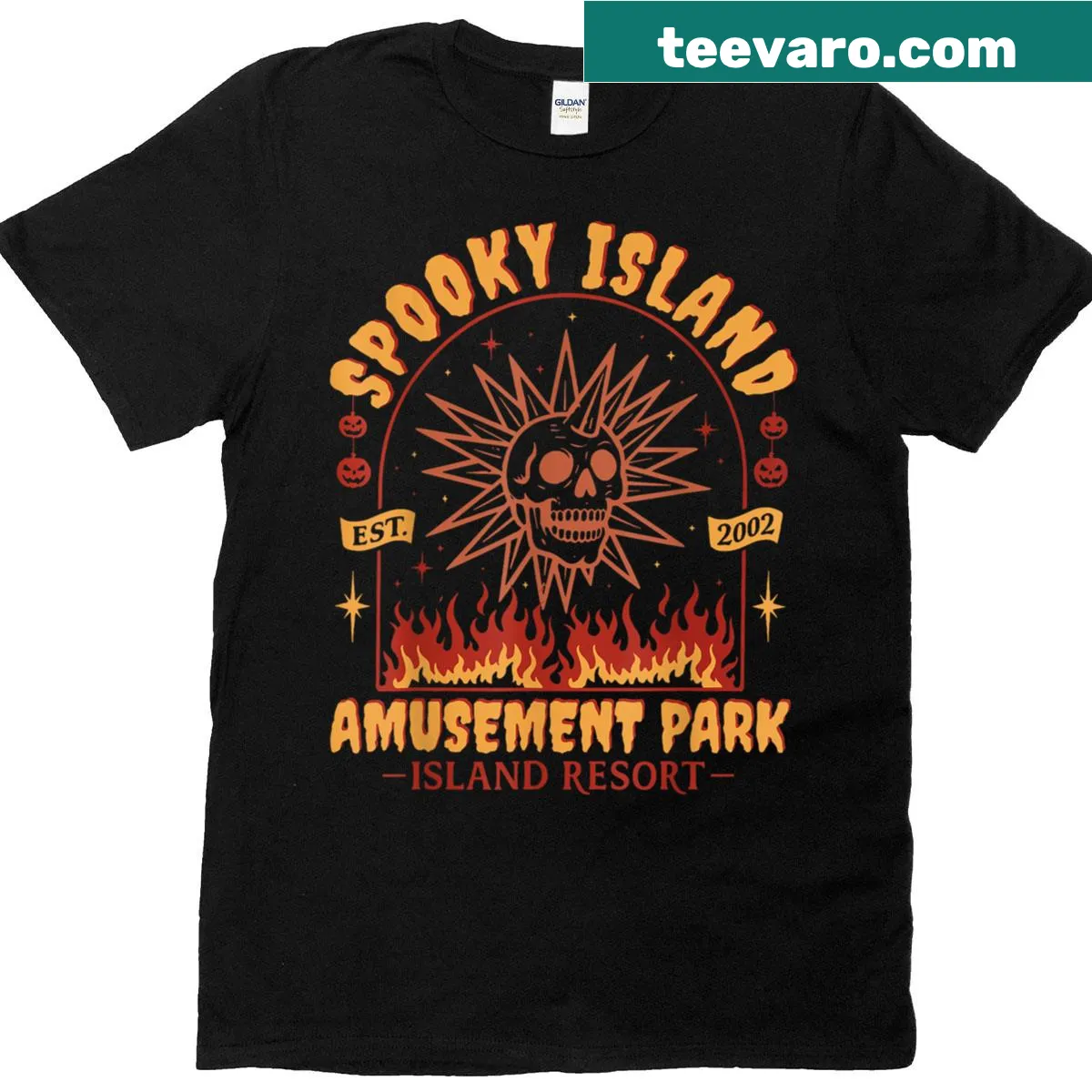 Vintage T-shirt with skull and flame design for Halloween — on a men's t-shirt
