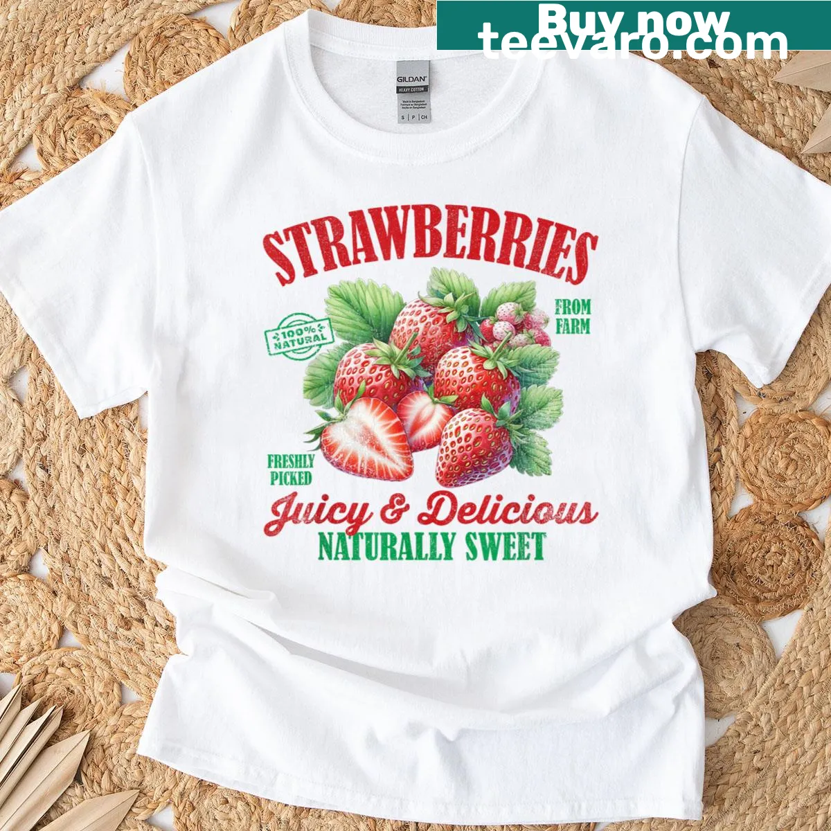 Vintage t-shirt with retro strawberry graphic — on a men's t-shirt