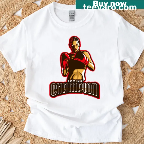 Illustrative T-shirt depicting a boxing champion in action
