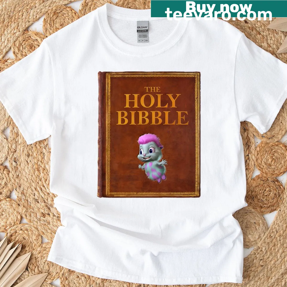Humorous graphic play on words regarding 'Holy Bible' on T-shirt — on a men's t-shirt