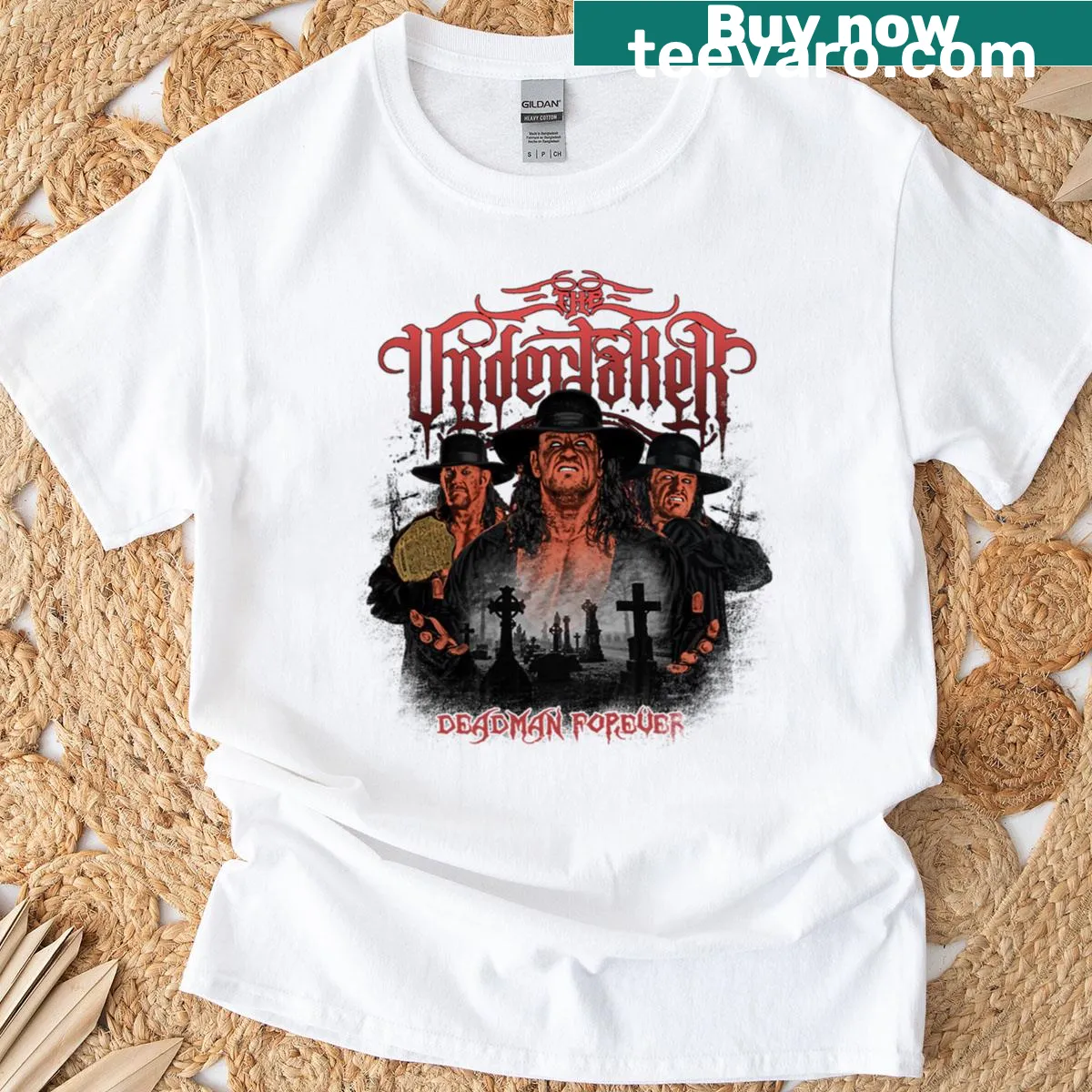 Vintage Undertaker t-shirt featuring classic wrestling imagery — on a men's t-shirt