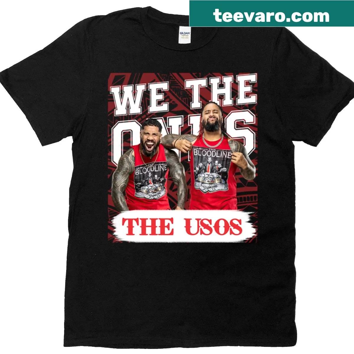 Fan art t-shirt featuring The Usos wrestlers in action — on a men's t-shirt