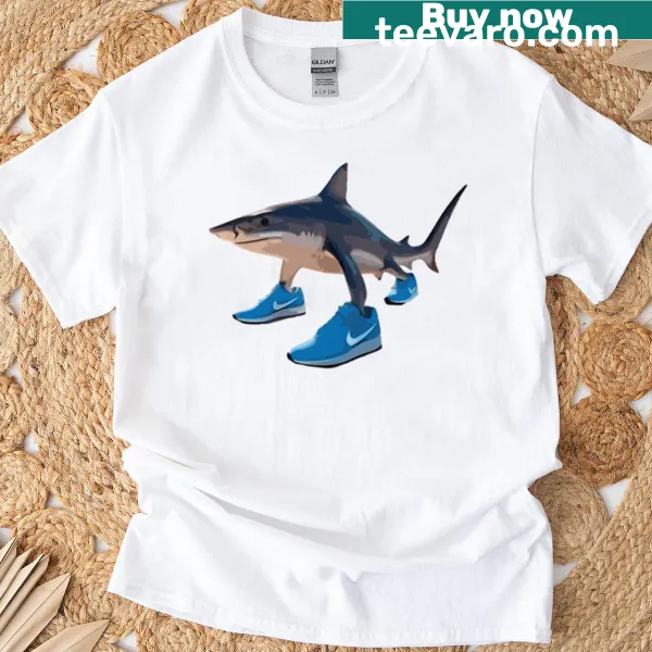 Cartoon graphic of a whimsical shark on a T-shirt