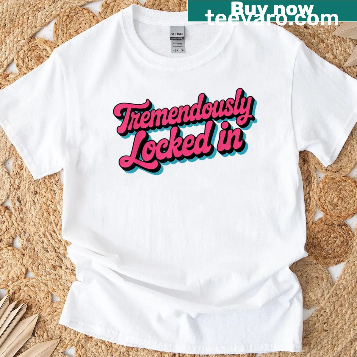 Motivational T-shirt with 'Locked In Focus Mode' text — on a men's t-shirt