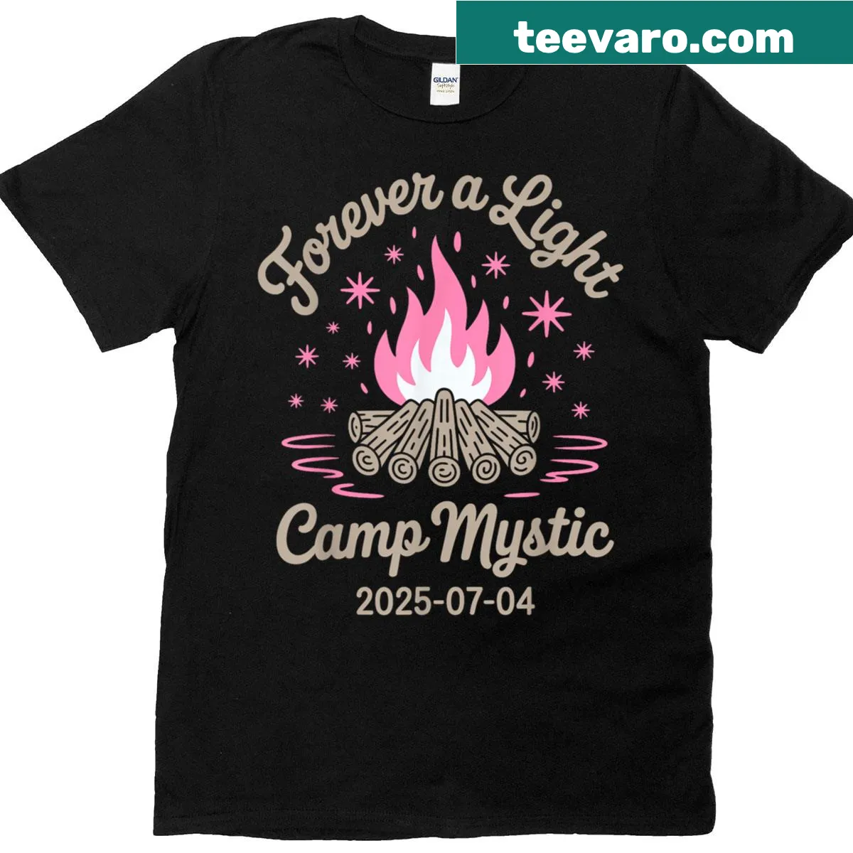 Vintage Camp Mystic T-shirt with 'Forever A Light' text — on a men's t-shirt