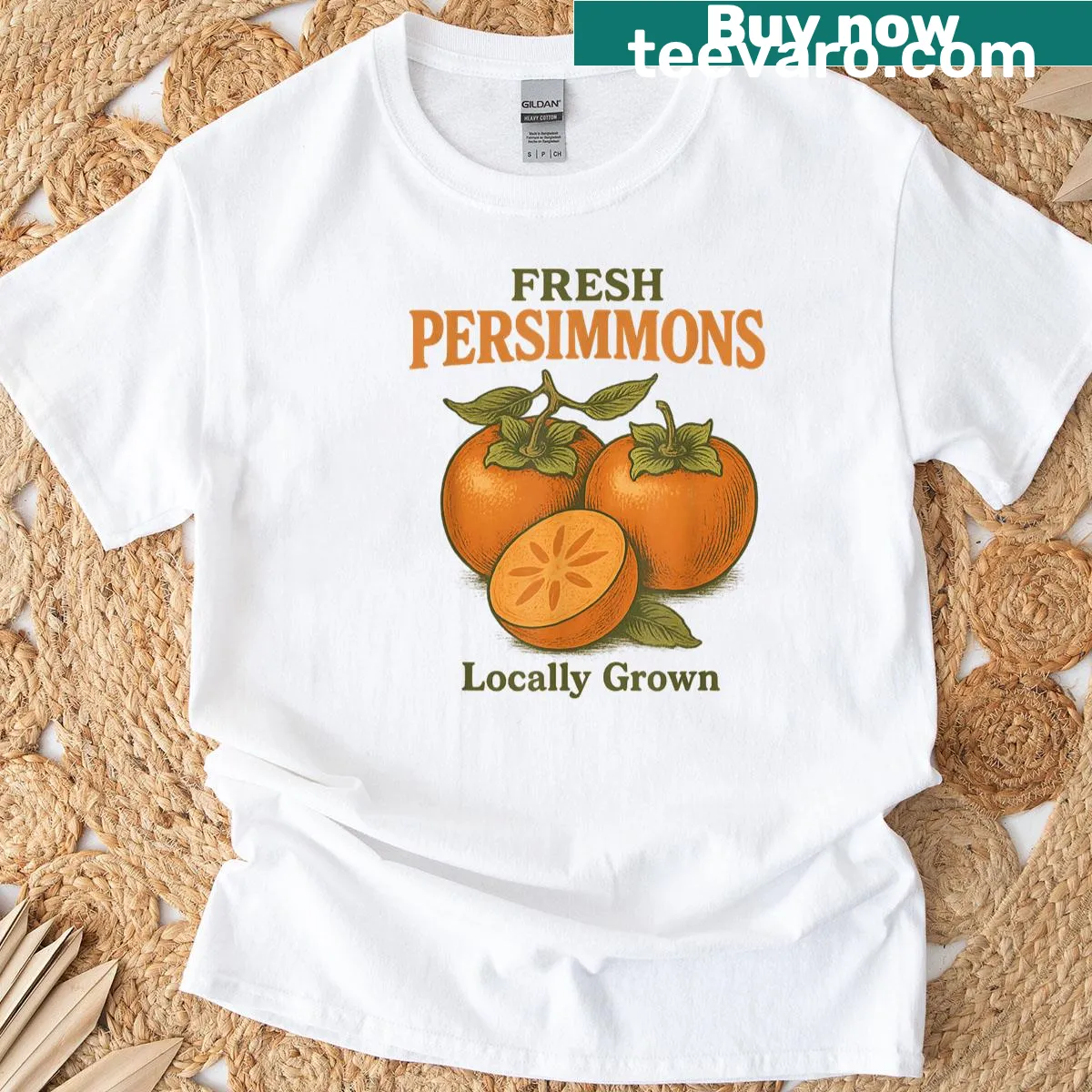 Vintage advertisement design of fresh persimmons on a t-shirt — on a men's t-shirt