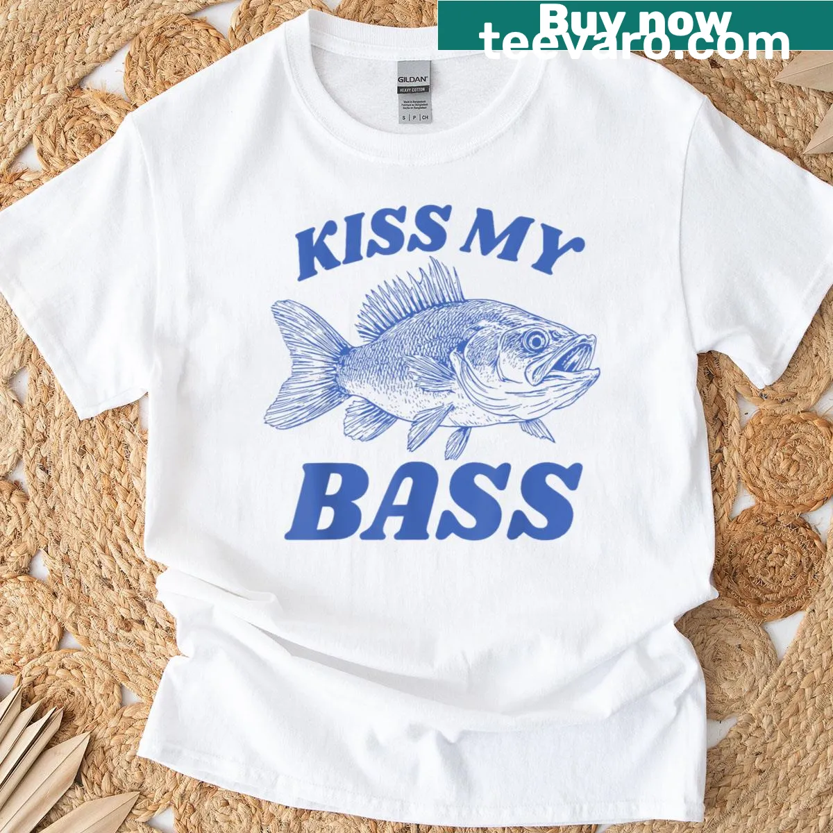 Funny fishing graphic t-shirt with a bass theme. — on a men's t-shirt