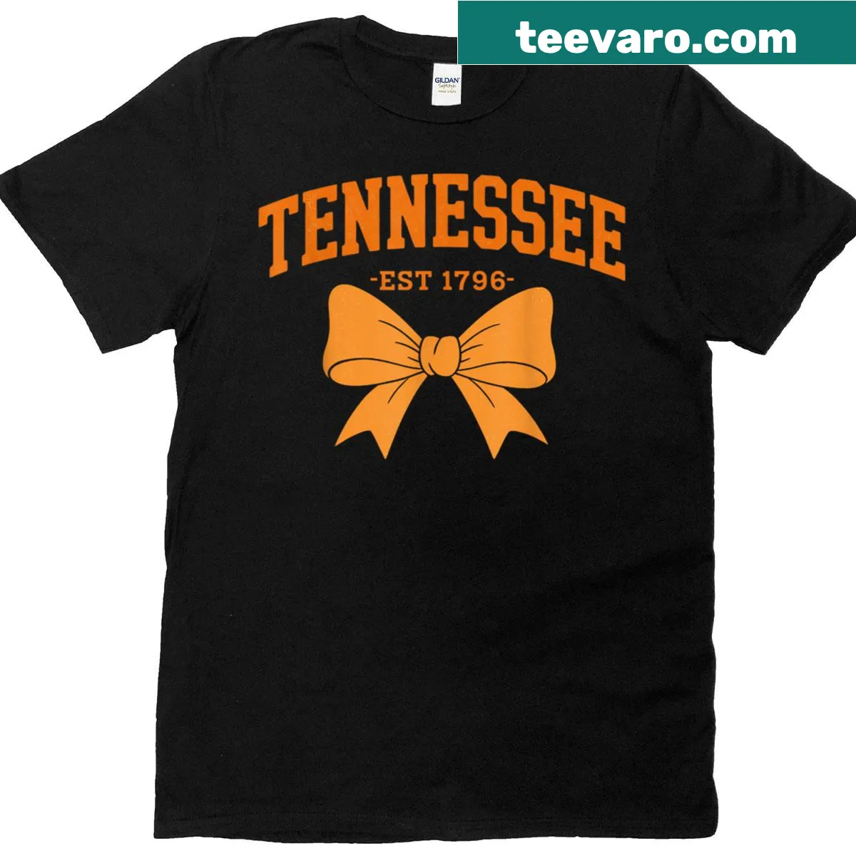 Vintage-style Tennessee orange t-shirt with a coquette bow design — on a men's t-shirt
