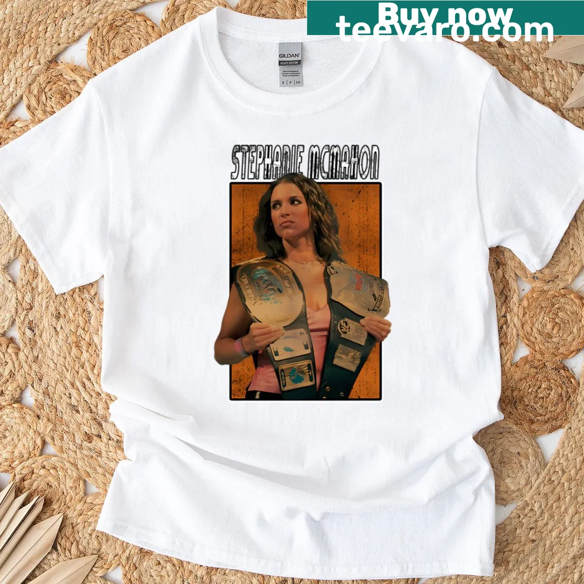 Vintage tribute to WWE's Stephanie McMahon on a t-shirt — on a men's t-shirt