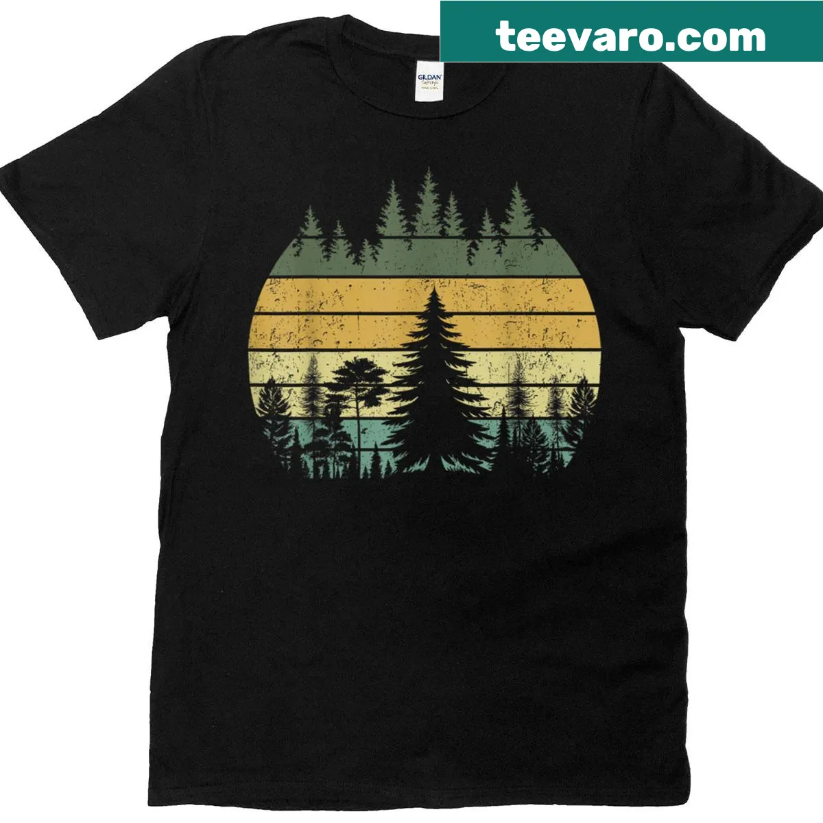 Vintage nature t-shirt featuring wildlife and forest trees — on a men's t-shirt