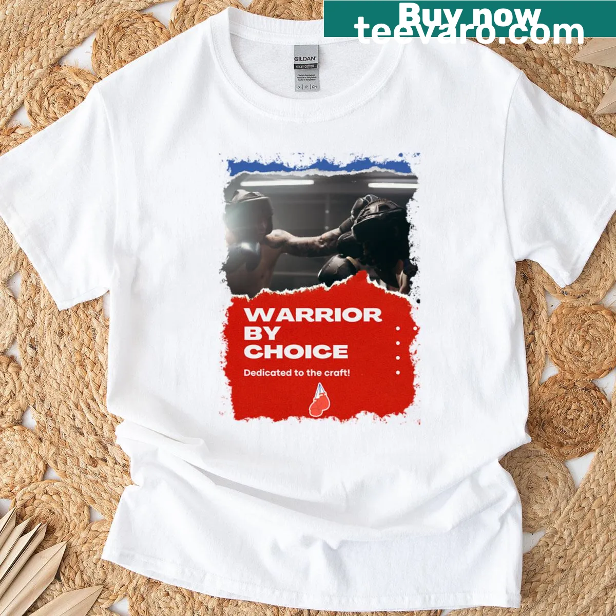 Motivational 'Warrior By Choice' text design on a t-shirt — on a men's t-shirt
