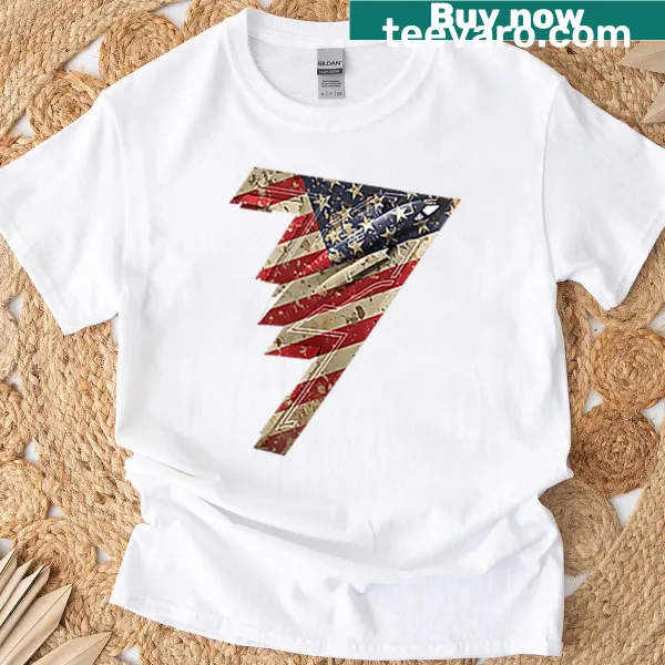American flag design on both sides of a t-shirt