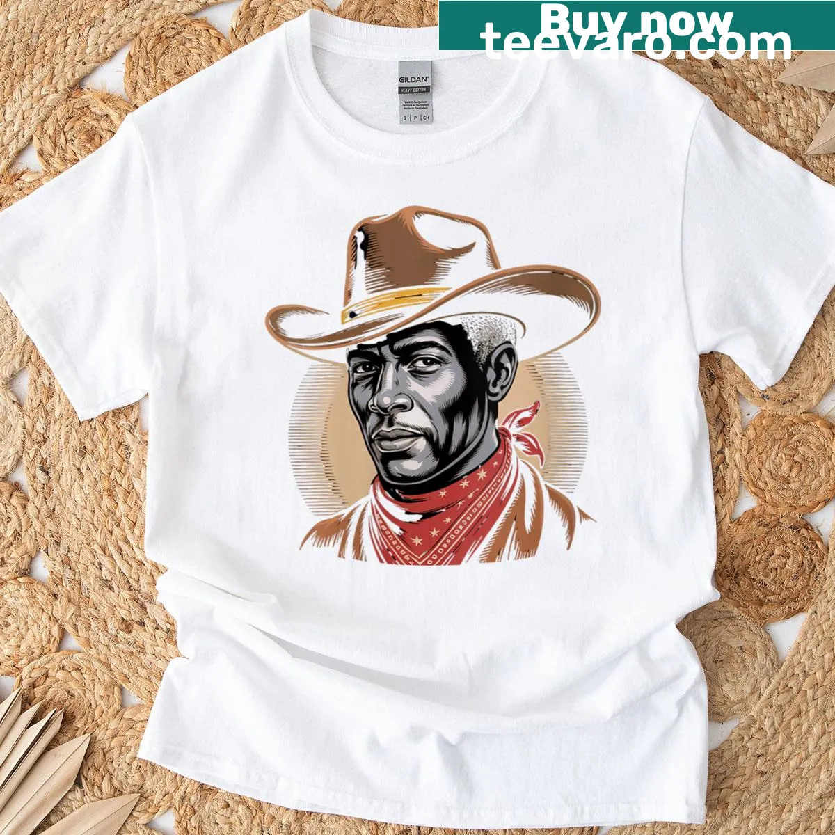 Illustrative t-shirt celebrating Black cowboys in rodeo culture — on a men's t-shirt