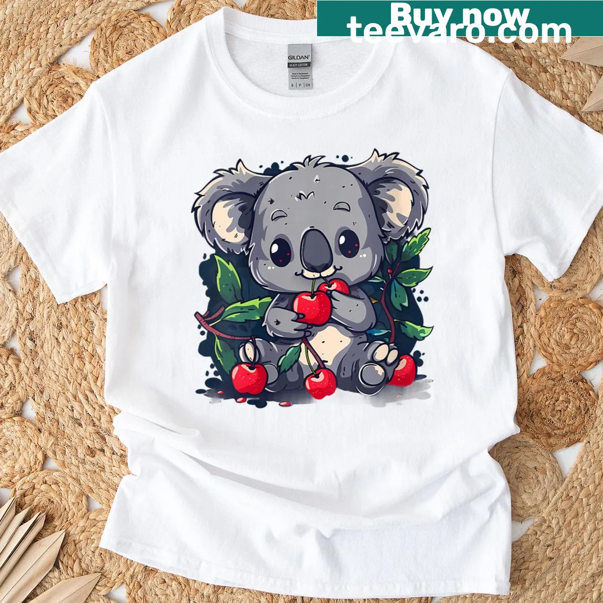 Cute koala bear and cherry t-shirt for animal lovers — on a men's t-shirt