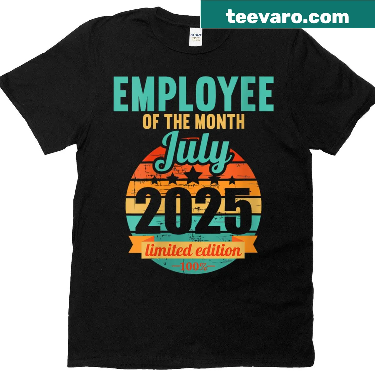 Employee Of The Month T-shirt with the date July 2025 — on a men's t-shirt