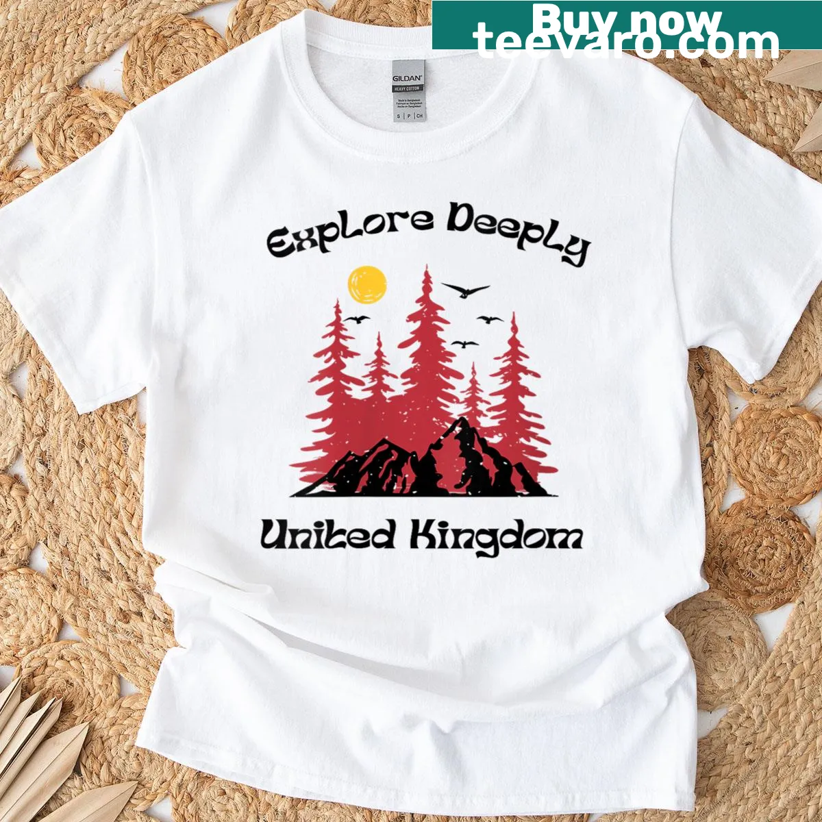 Artistic outdoor-themed T-shirt celebrating travel in the USA — on a men's t-shirt
