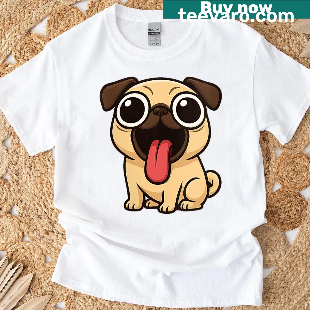 Cartoon dog T-shirt with big eyes and tongue out in a funny design — on a men's t-shirt