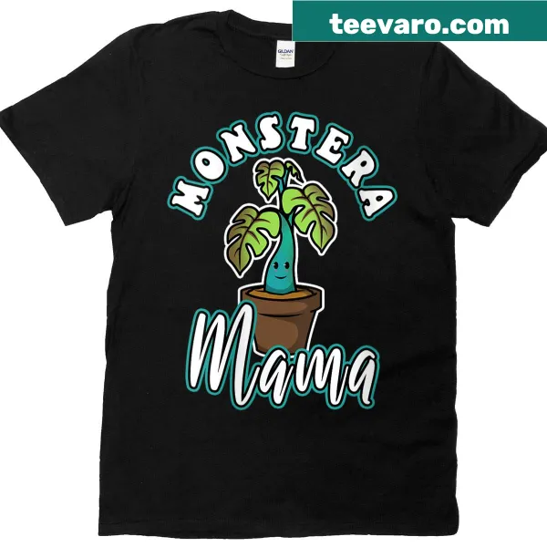 Illustrated t-shirt featuring 'Monstera Mama' with a monstera leaf design.
