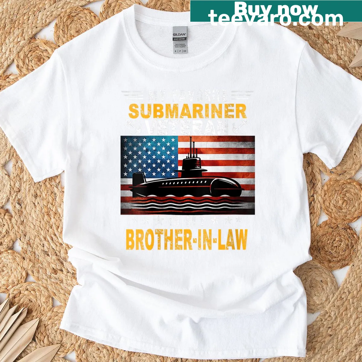 T-shirt honoring a submarine veteran with US flag and text — on a men's t-shirt