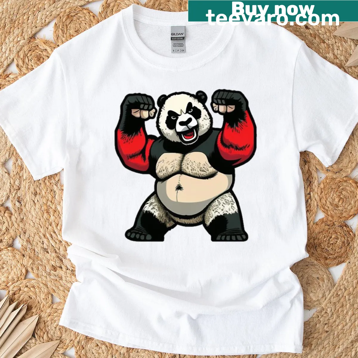 Panda-themed wrestling T-shirt with cute illustration — on a men's t-shirt