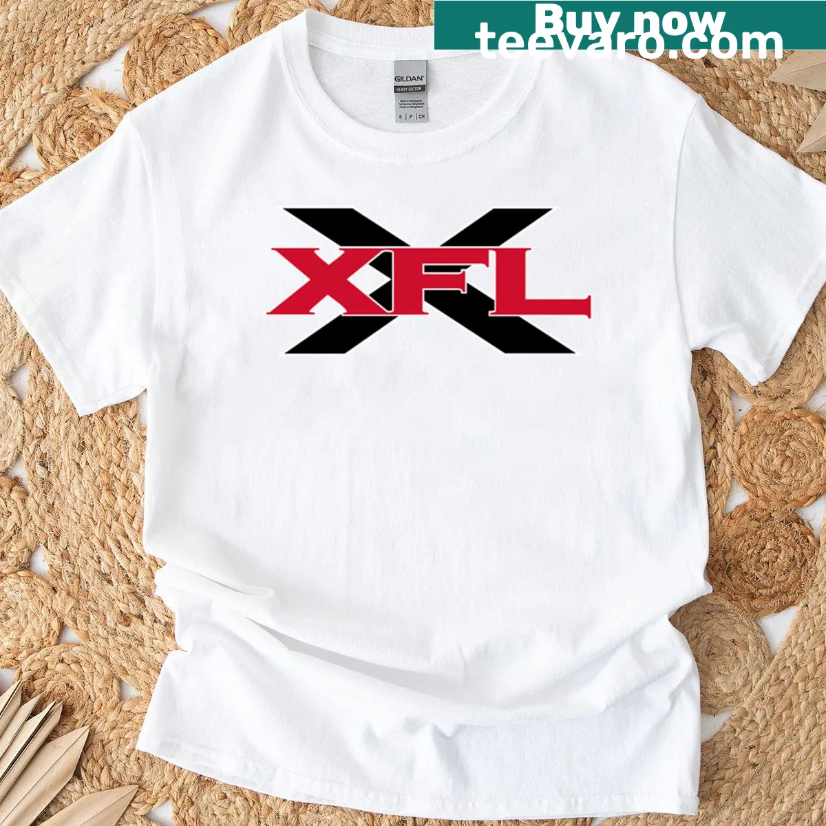 XFL 2000 logo T-shirt design — on a men's t-shirt