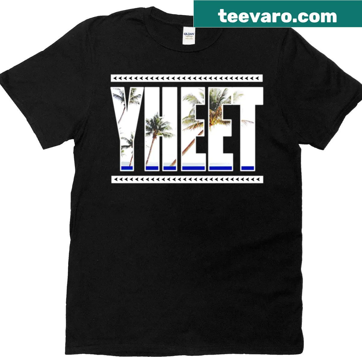 Minimalist Yheet Collection t-shirt with abstract typography — on a men's t-shirt