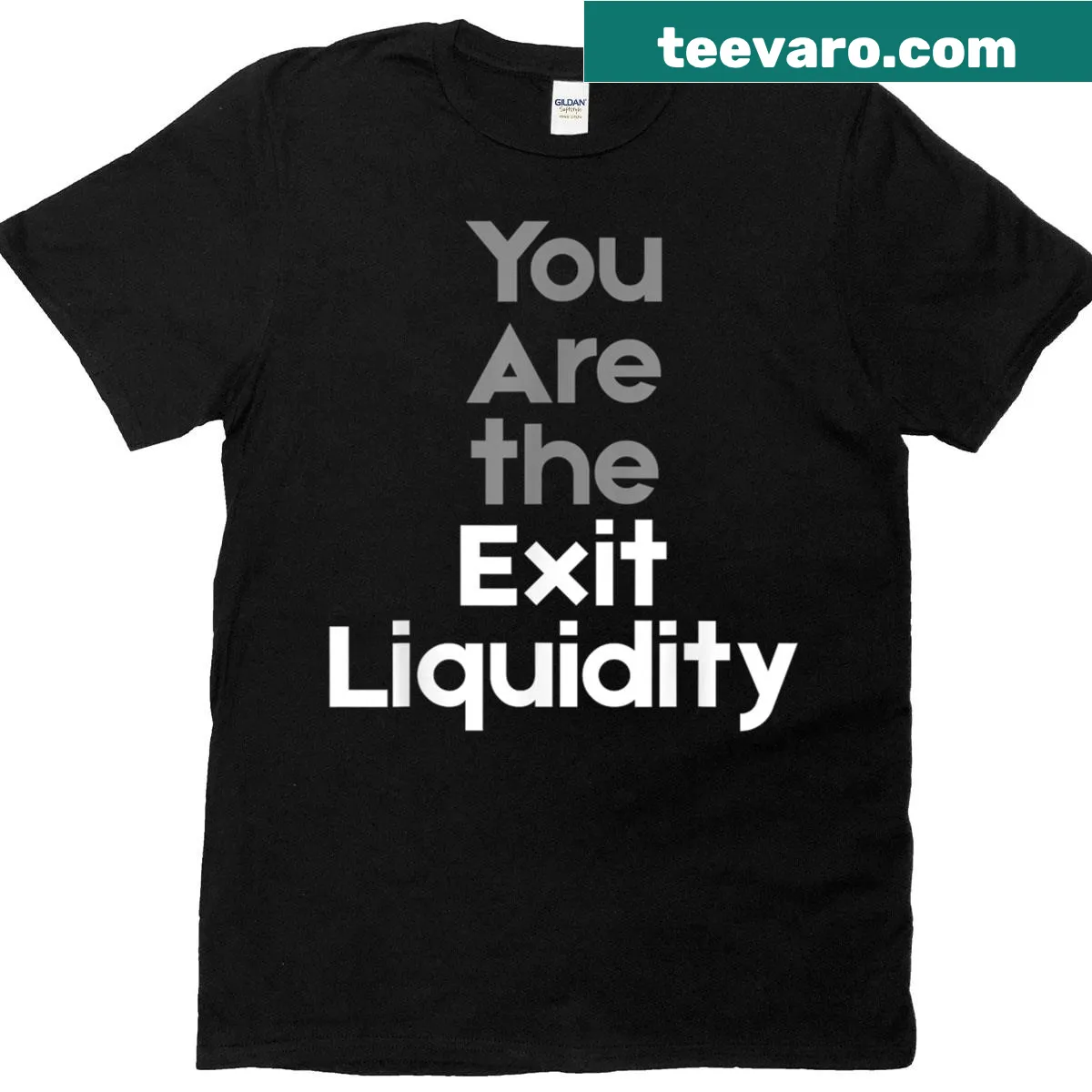Funny crypto meme t-shirt with exit liquidity text — on a men's t-shirt