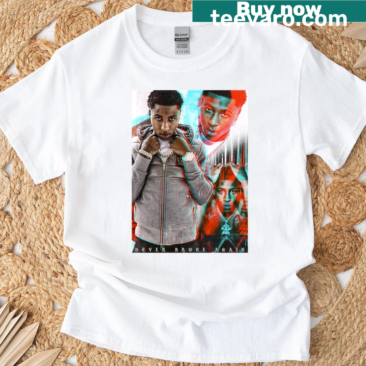 Never Broke Again graphic associated with Youngboy on a T-shirt. — on a men's t-shirt