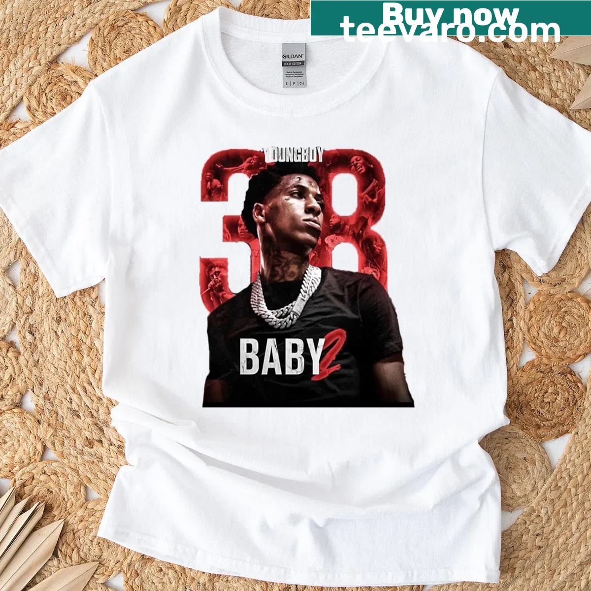 Bold graphic featuring "Jamais Cass" associated with Youngboy on a T-shirt. — on a men's t-shirt