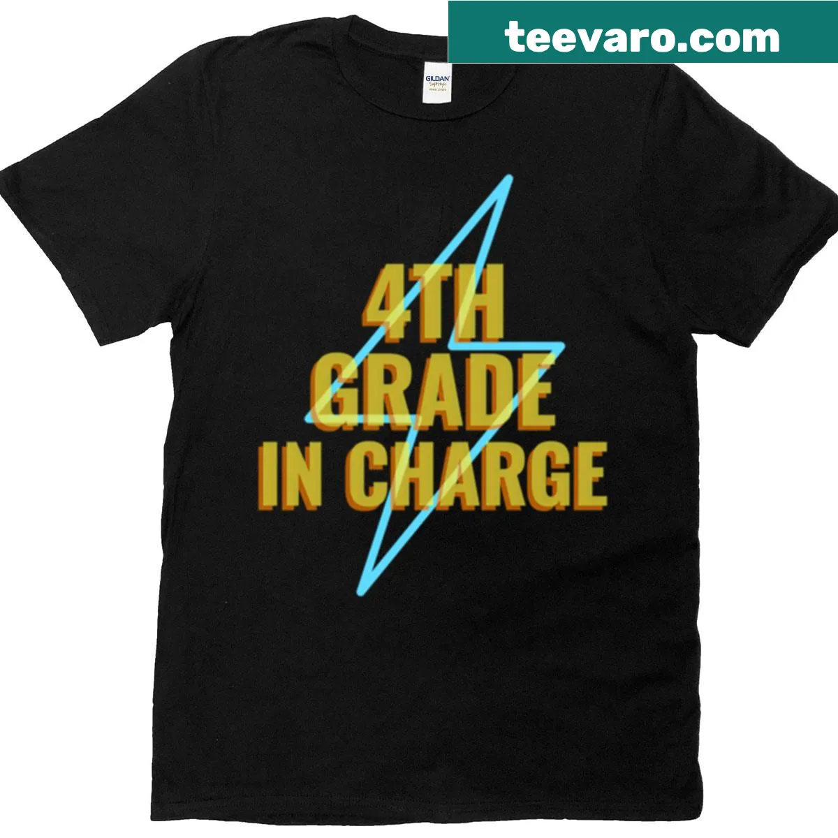 Illustration t-shirt for kids with '4th Grade In Charge' text — on a men's t-shirt