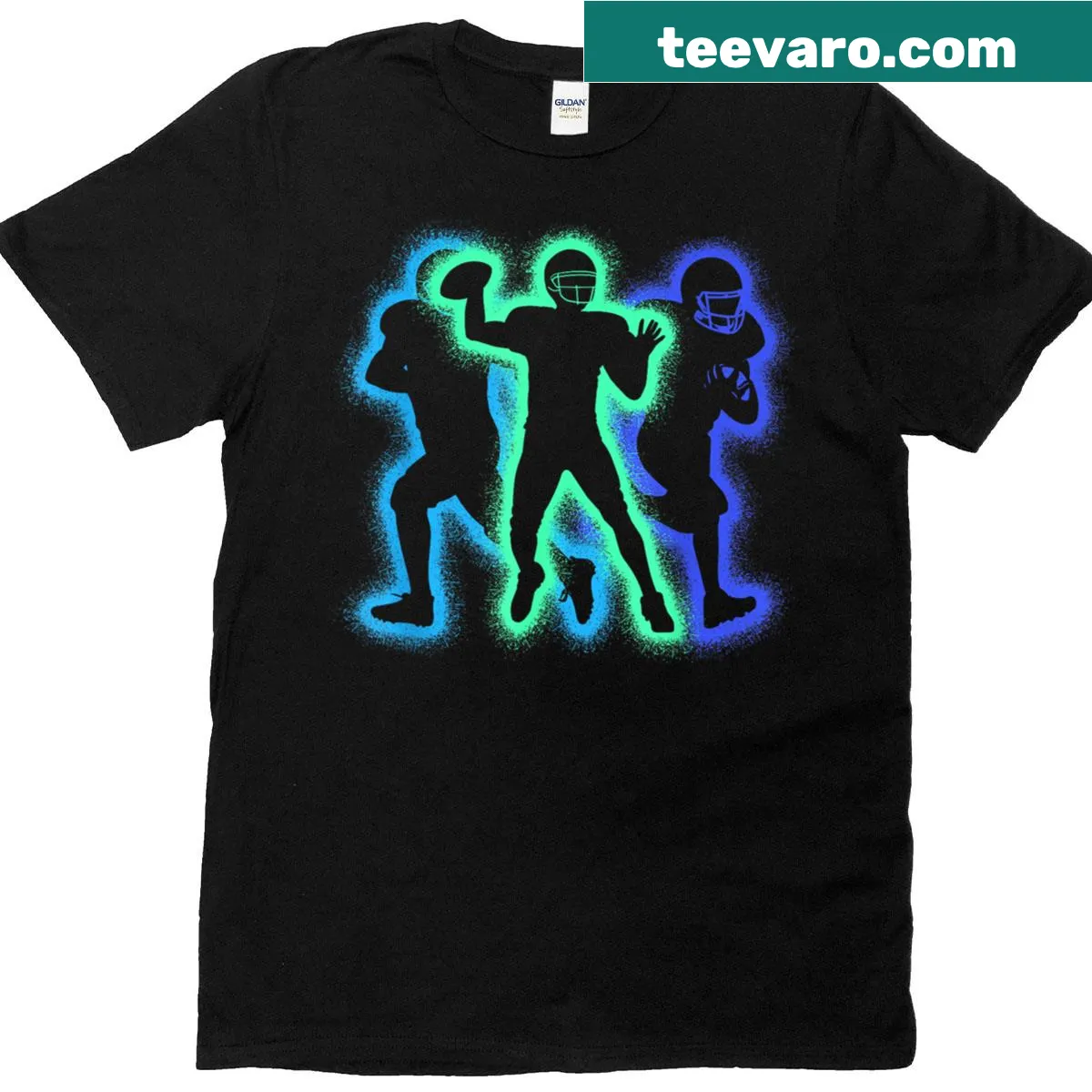Silhouette graphic of American football players on a T-shirt — on a men's t-shirt