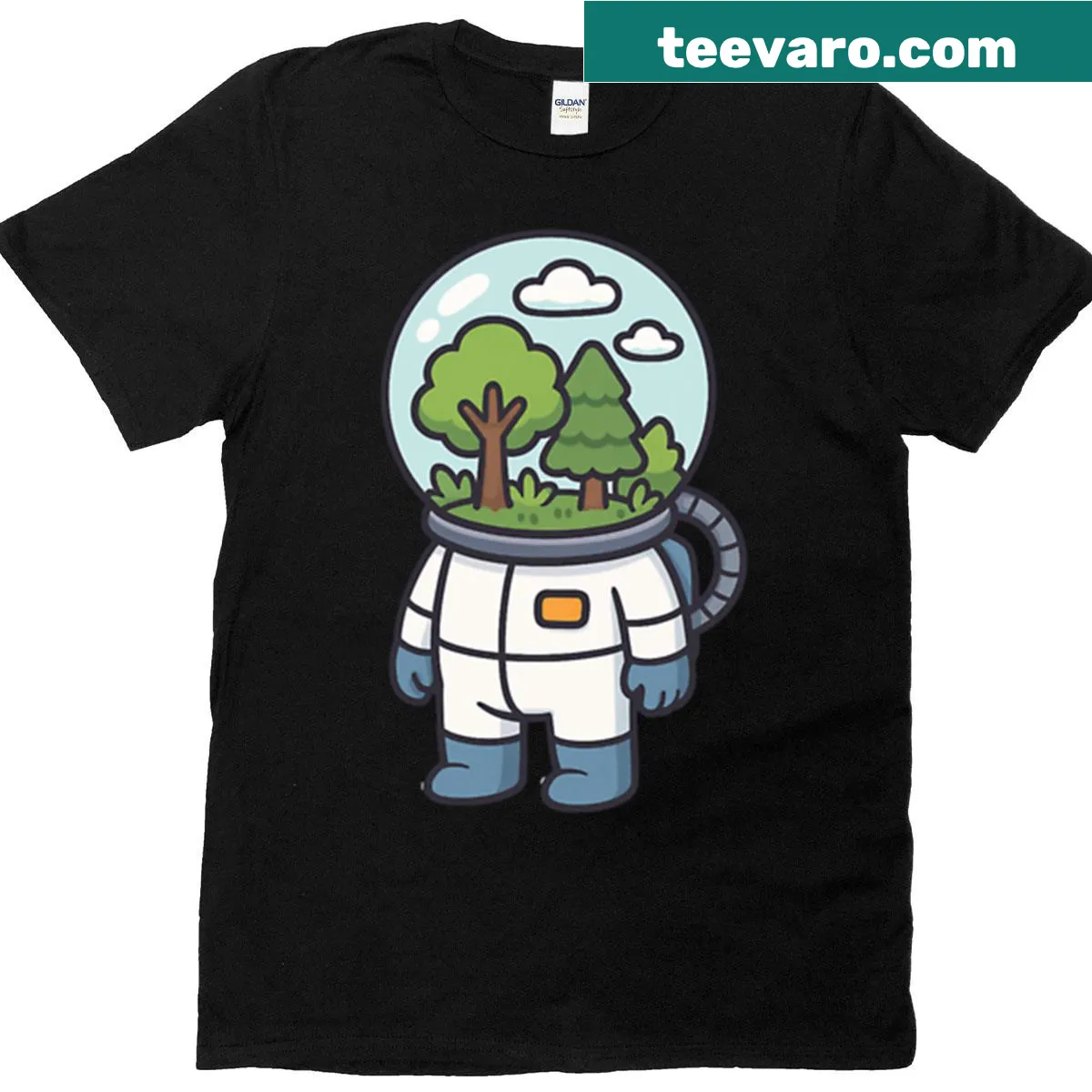 Cute astronaut t-shirt with terrarium helmet design — on a men's t-shirt