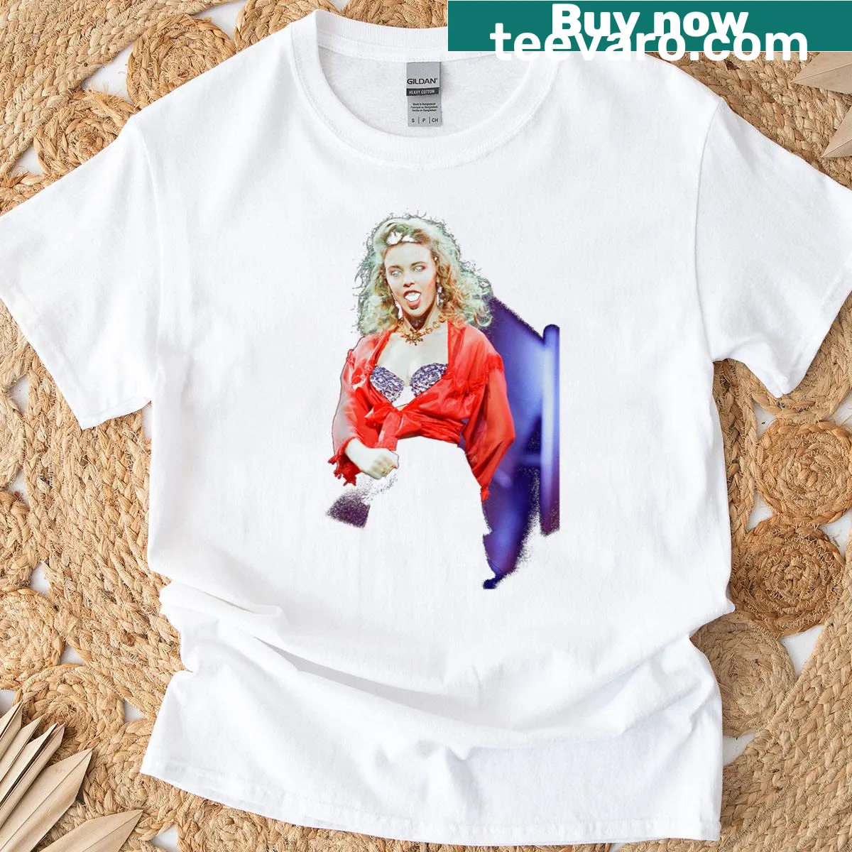 Vintage tribute to Kylie Minogue's 1989 Royal Variety Performance on a t-shirt. — on a men's t-shirt