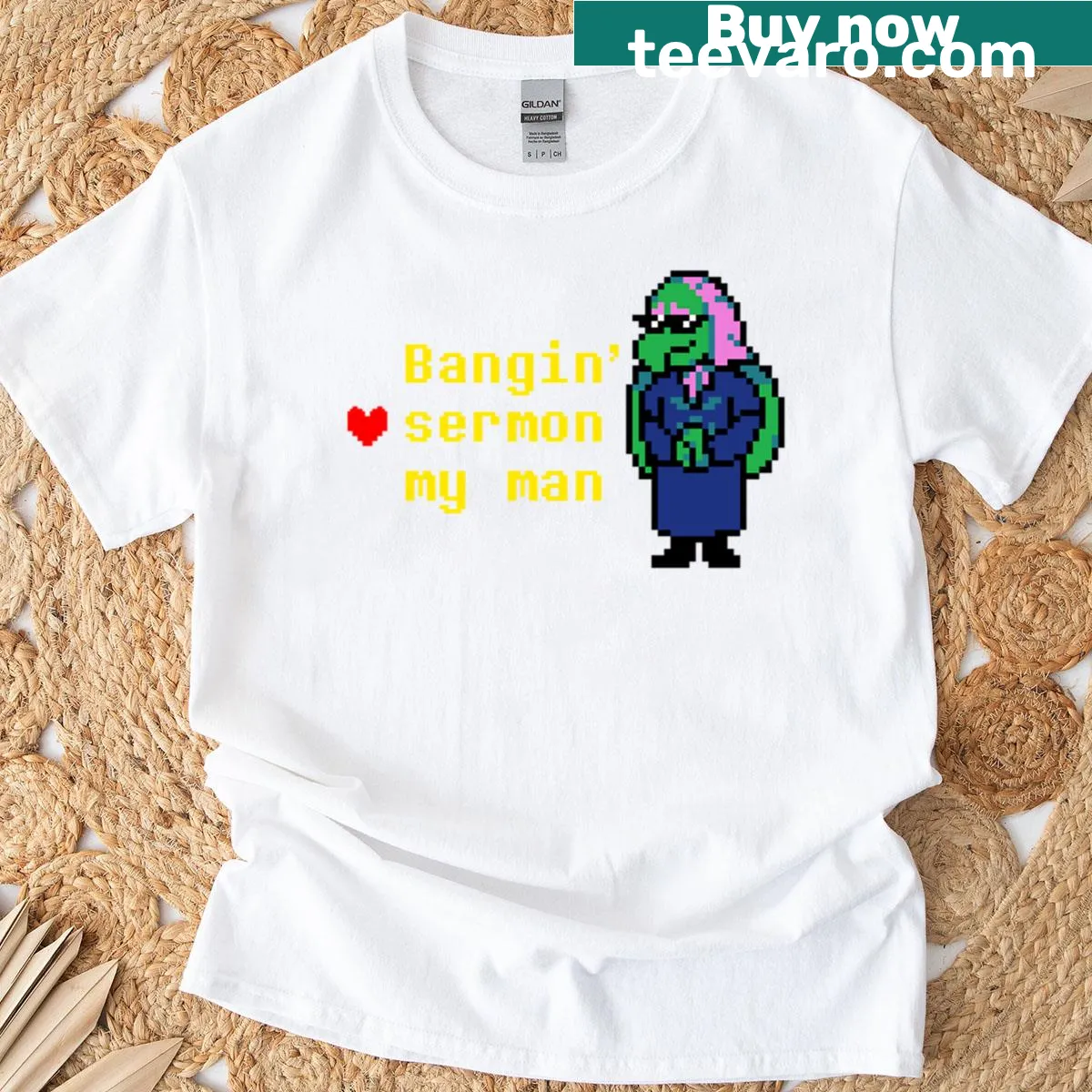 T-shirt featuring the phrase 'Bangin Sermon My Man' in bold typography. — on a men's t-shirt