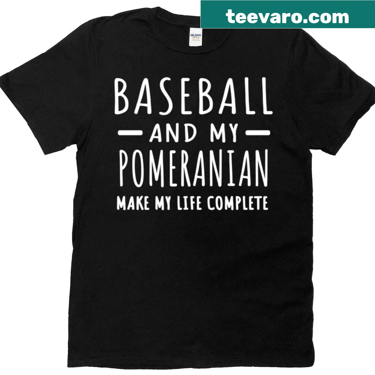 Cute Pomeranian in baseball uniform graphic on a tee — on a men's t-shirt