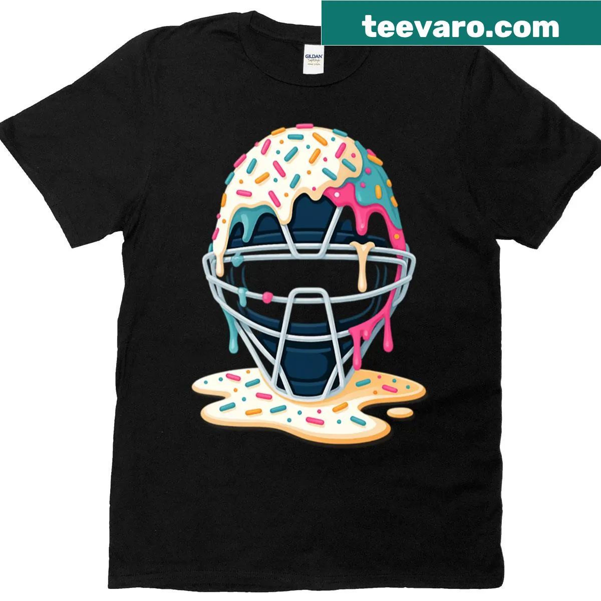 Funny baseball cap with dripping ice cream graphic on T-shirt. — on a men's t-shirt