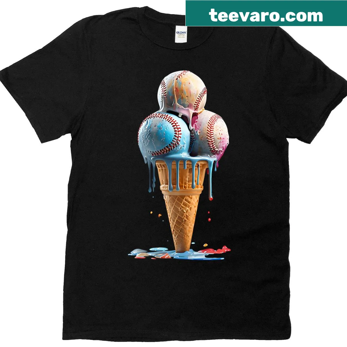 Funny baseball player and ice cream cone graphic on kids' T-shirt. — on a men's t-shirt