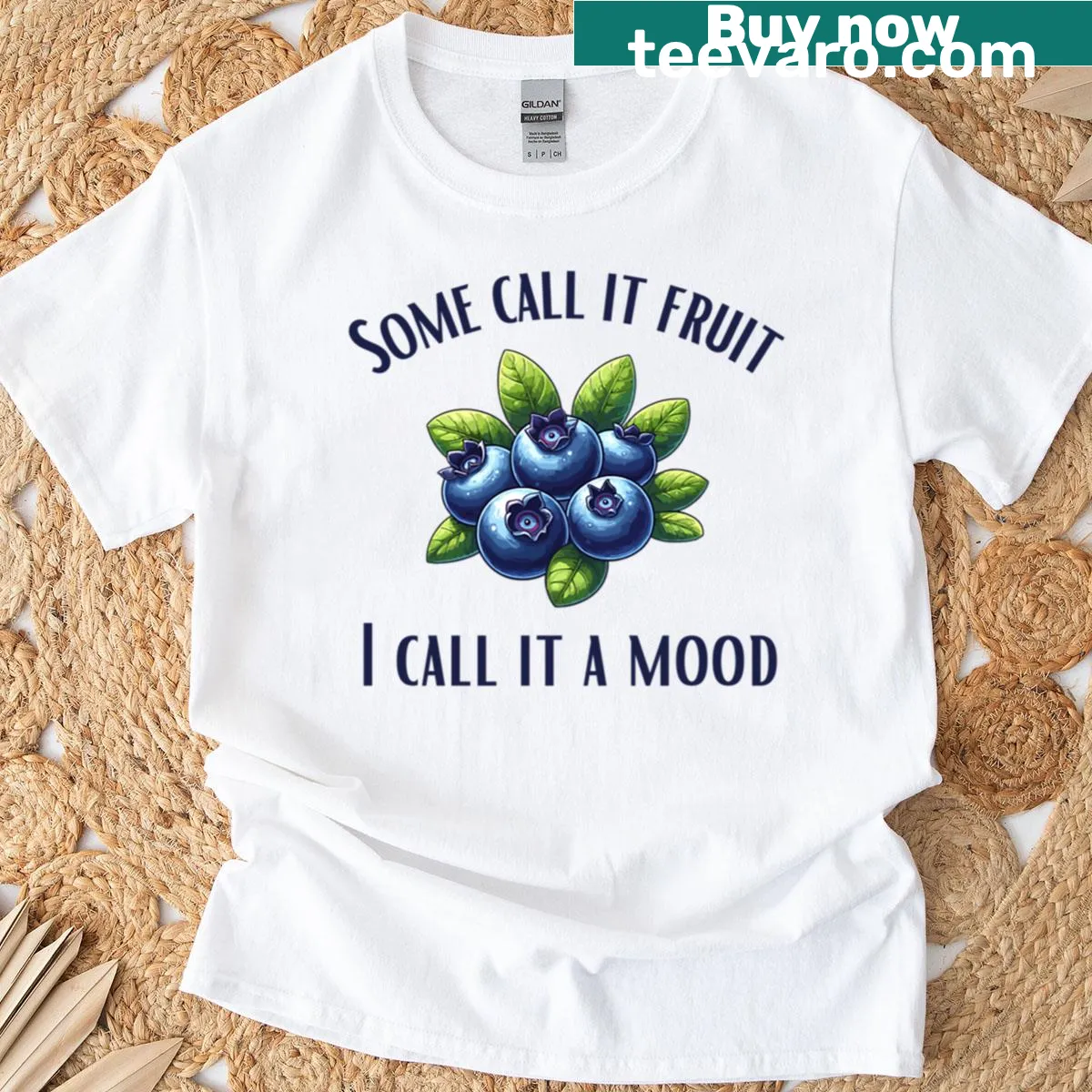 Funny graphic quote about blueberries on an oversized t-shirt — on a men's t-shirt